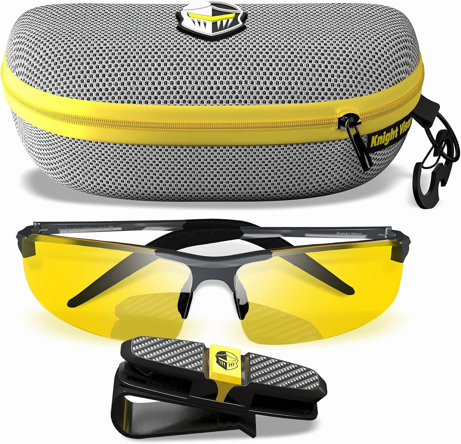 BLUPOND Night Driving Glasses For Men/Women - HD Yellow Vision for Maximum Clarity - Knight Visor (Titanium/Grey Case, Yellow Amber)