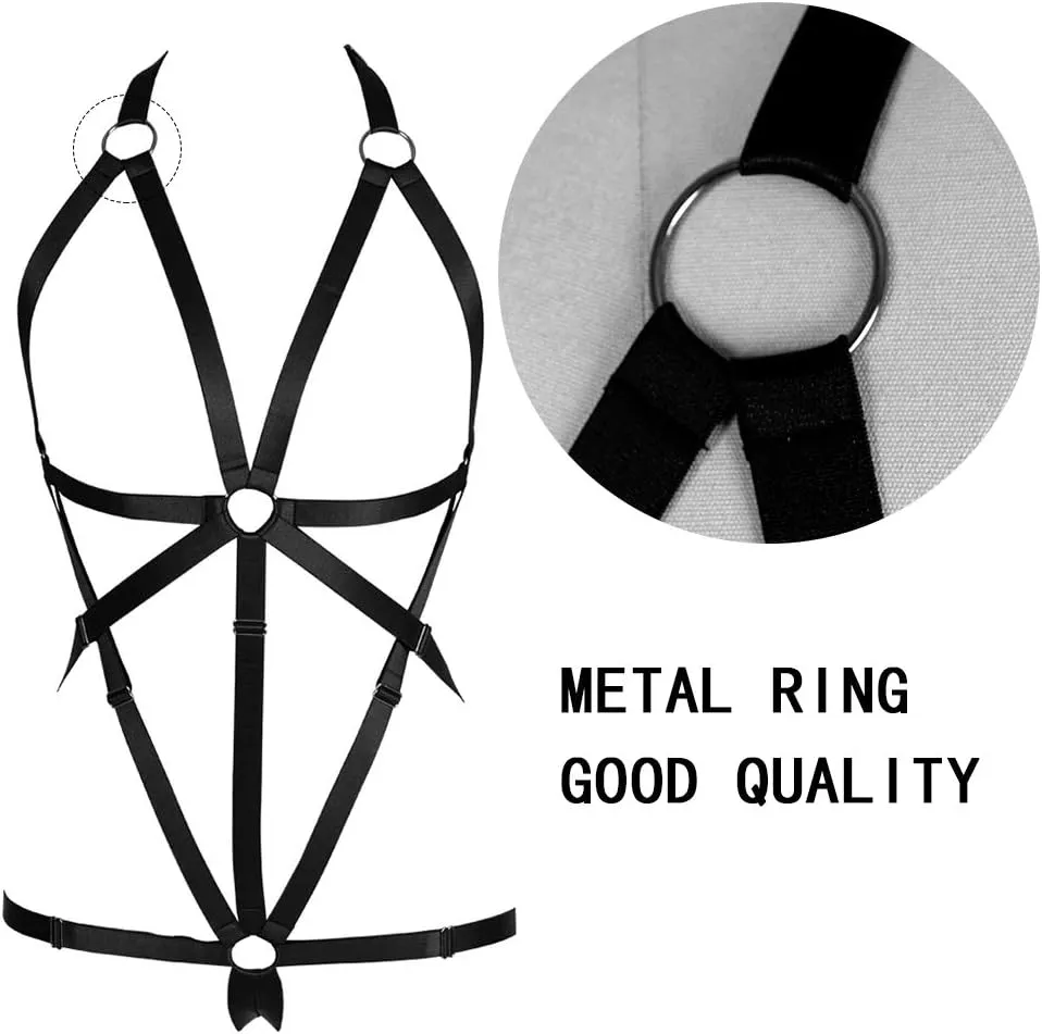 Body Harness Full for Women Garter Belts Set Strappy Adjust Gothic Punk Art Wear Elastic