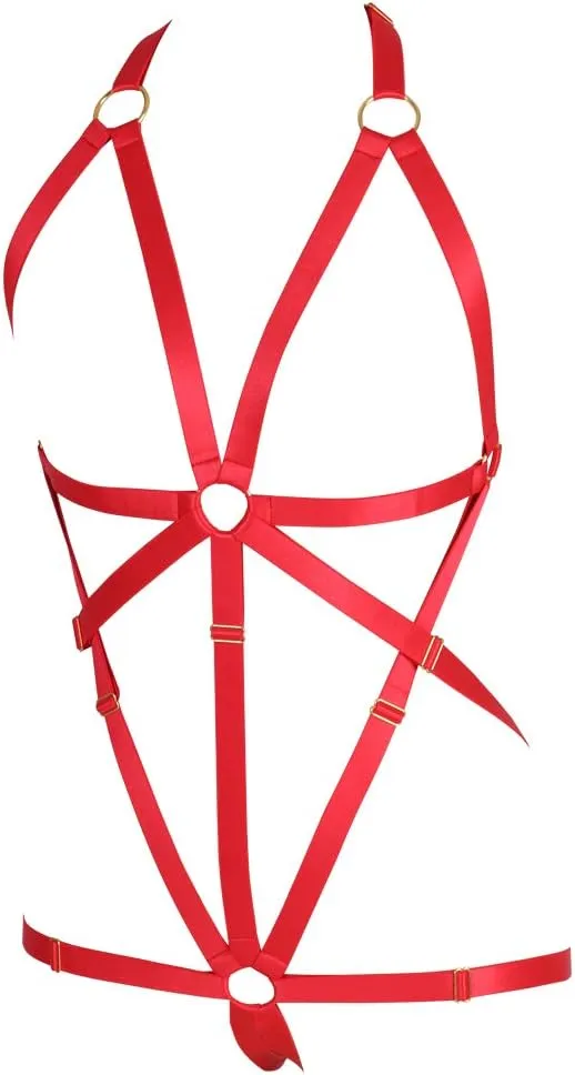 Body Harness Full for Women Garter Belts Set Strappy Adjust Gothic Punk Art Wear Elastic