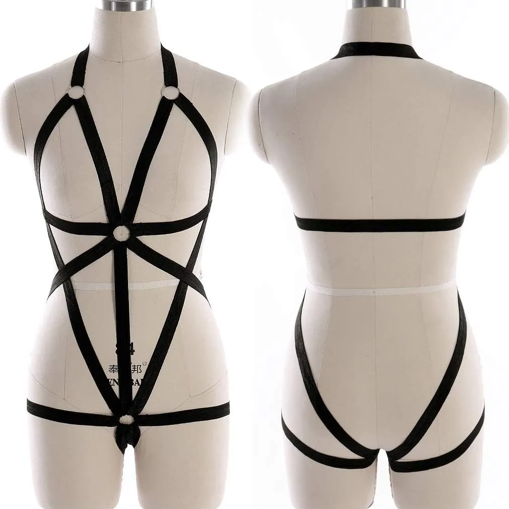 Body Harness Full for Women Garter Belts Set Strappy Adjust Gothic Punk Art Wear Elastic