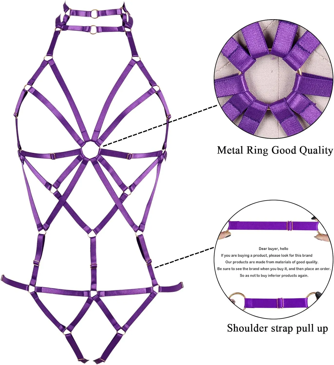 Body Harness Full for Women Garter Belts Set Strappy Elastic Adjust Size Punk Gothic Halloween
