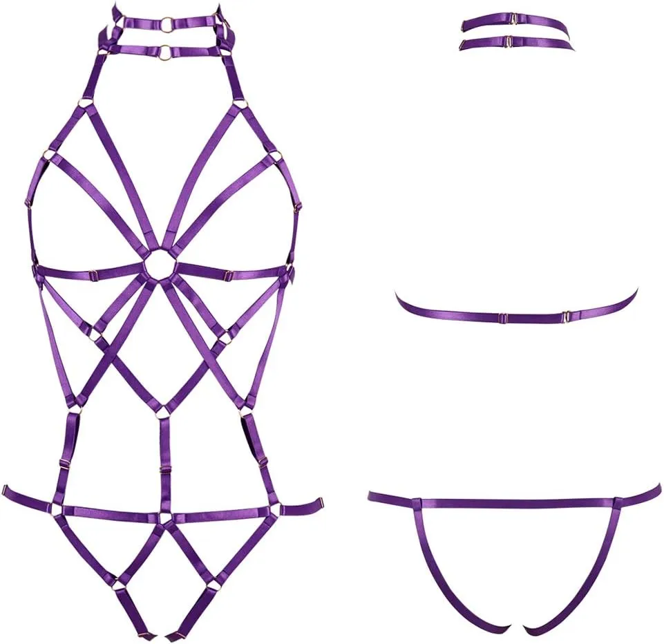 Body Harness Full for Women Garter Belts Set Strappy Elastic Adjust Size Punk Gothic Halloween