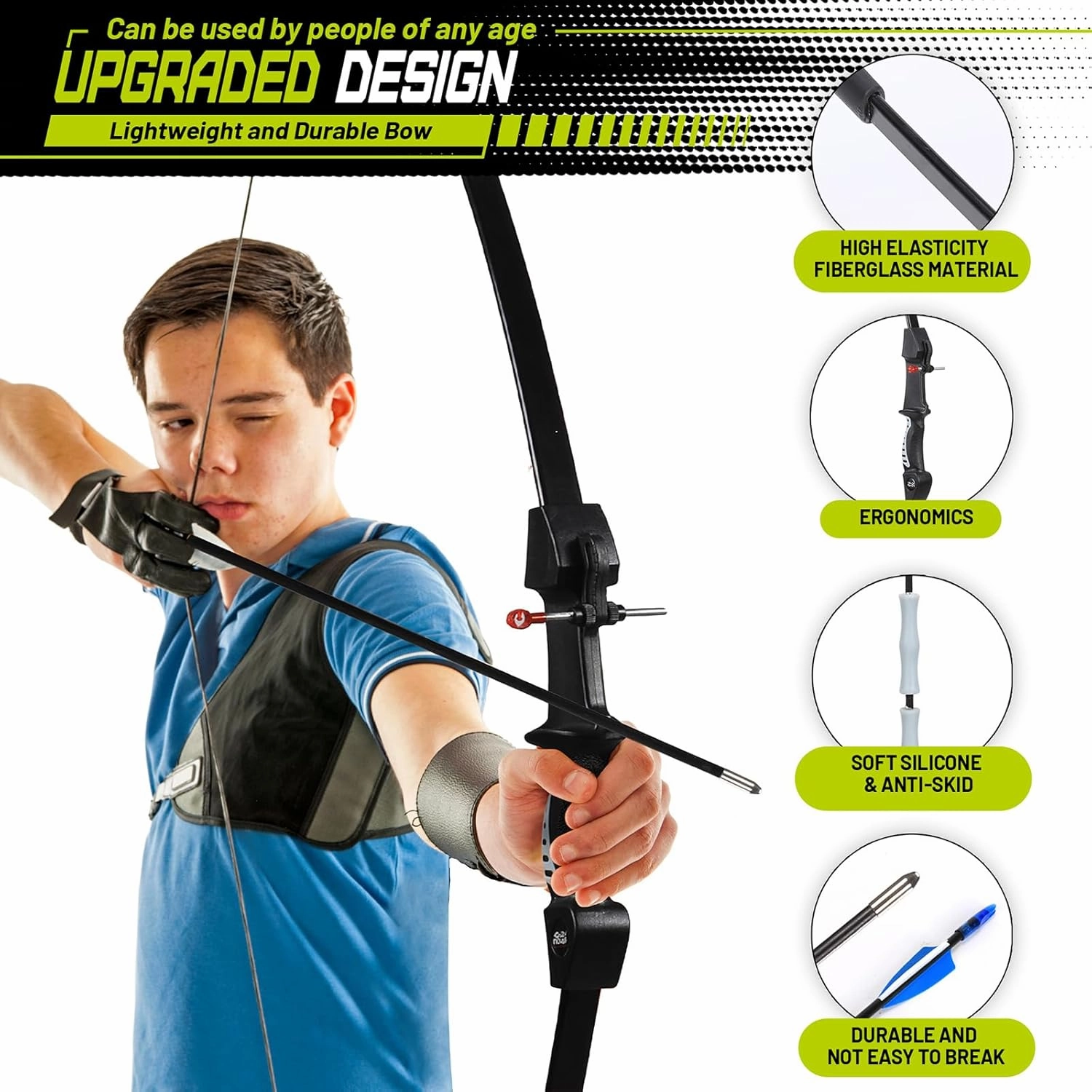 Bow and Arrow for Teens Beginners Adults Longbow Kit 8 Arrows 5 Target Face Archery Recurve Bow Set Backyard Games Gift for Outdoor Sports