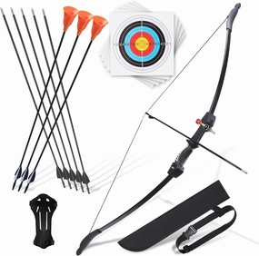 Bow and Arrow for Teens Beginners Adults Longbow Kit 8 Arrows 5 Target Face Archery Recurve Bow Set Backyard Games Gift for Outdoor Sports