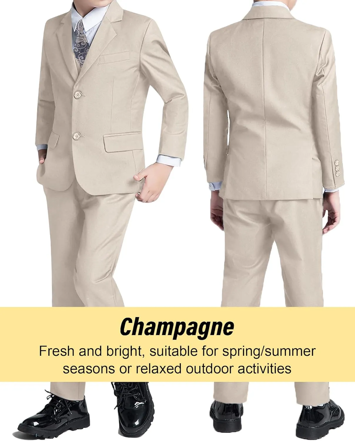 Boys’ Formal Suit 5 Piece Set, Toddler Tuxedos for Wedding, Suits for Teens Boy Dress School Clothes