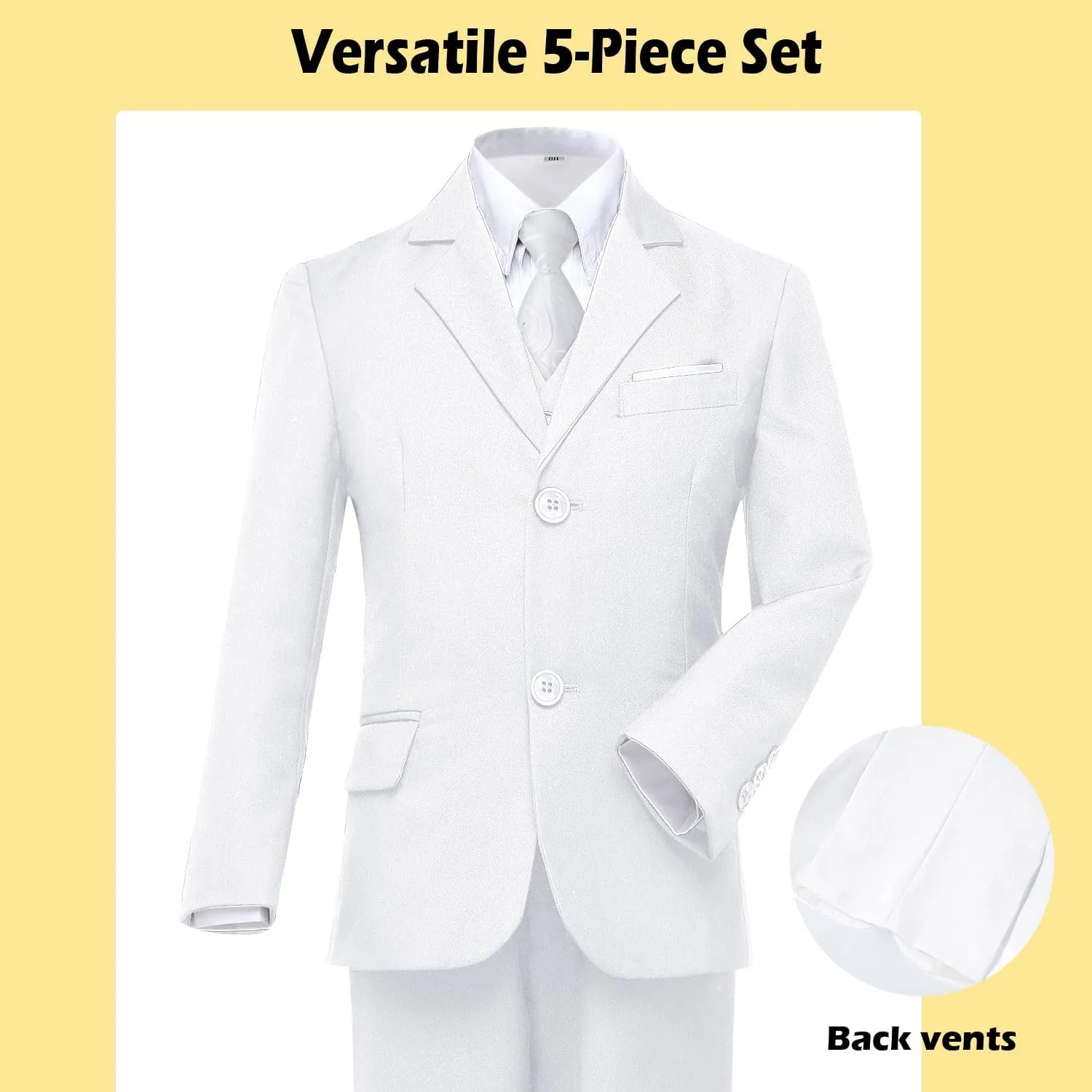 Boys’ Formal Suit 5 Piece Set, Toddler Tuxedos for Wedding, Suits for Teens Boy Dress School Clothes