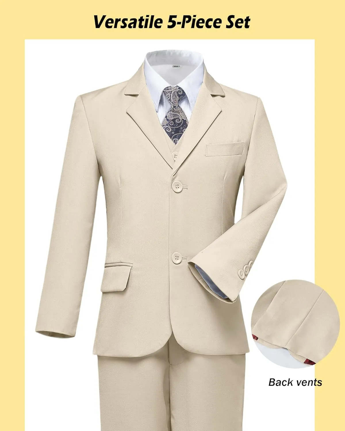Boys’ Formal Suit 5 Piece Set, Toddler Tuxedos for Wedding, Suits for Teens Boy Dress School Clothes
