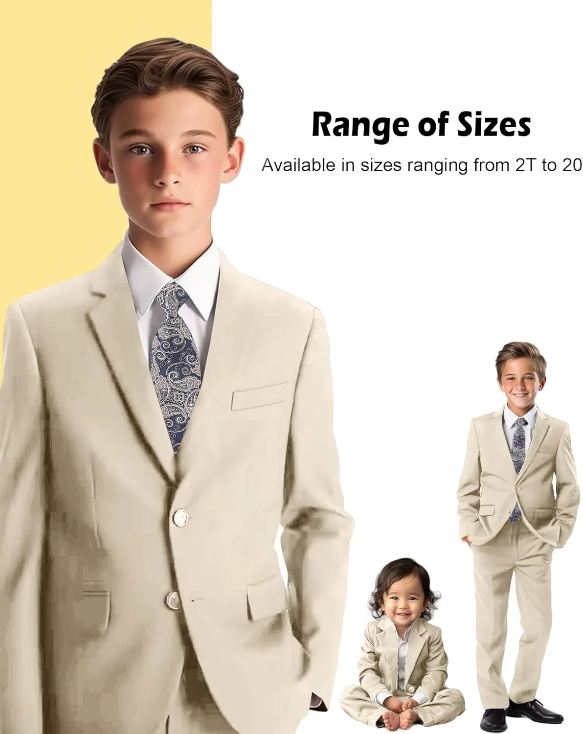 Boys’ Formal Suit 5 Piece Set, Toddler Tuxedos for Wedding, Suits for Teens Boy Dress School Clothes