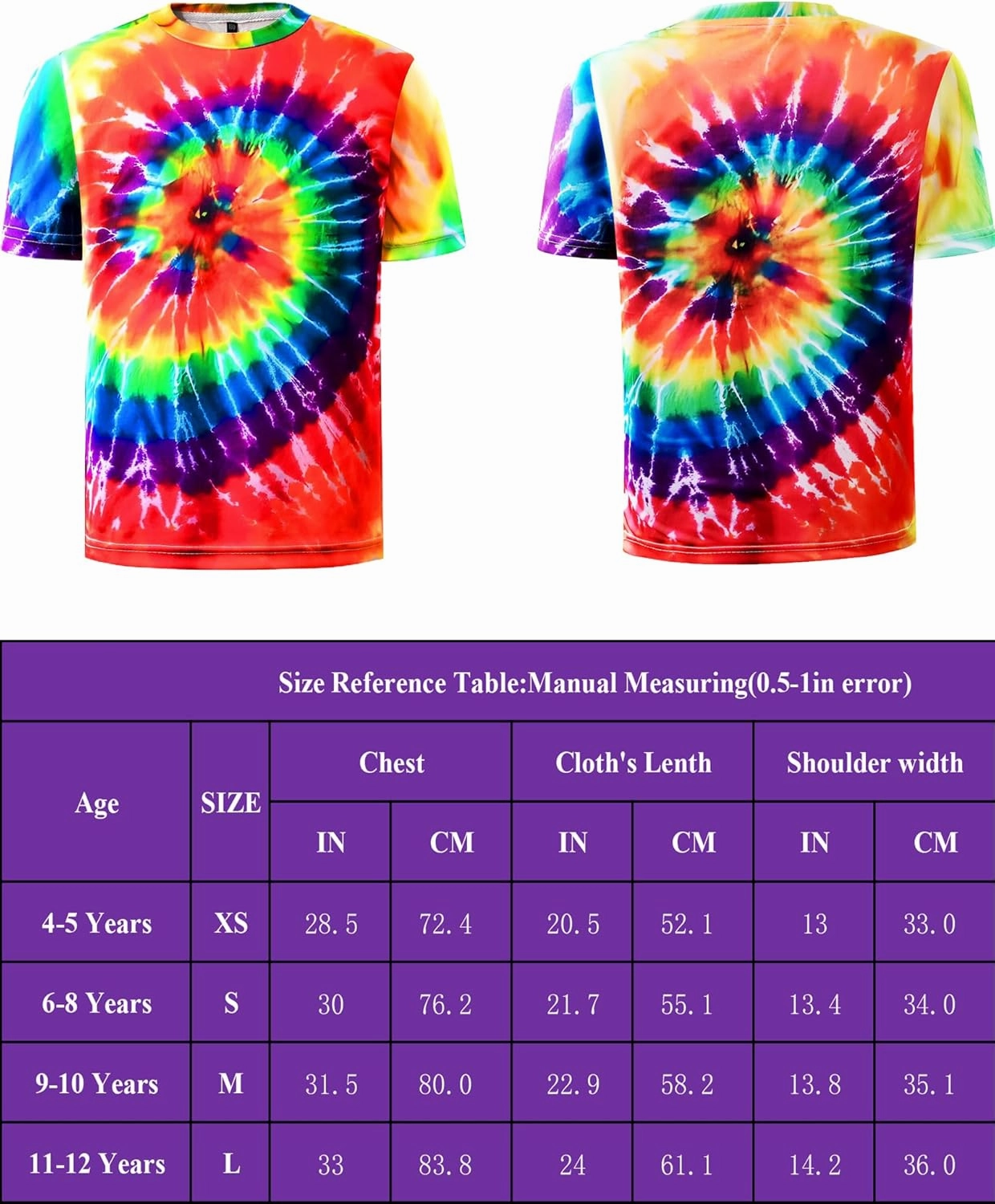 Boys 4 Pcs Hippie Costume Accessories Set 60s 70s Colorful Kids Fun Tie Dye T-Shirt for Theme Party