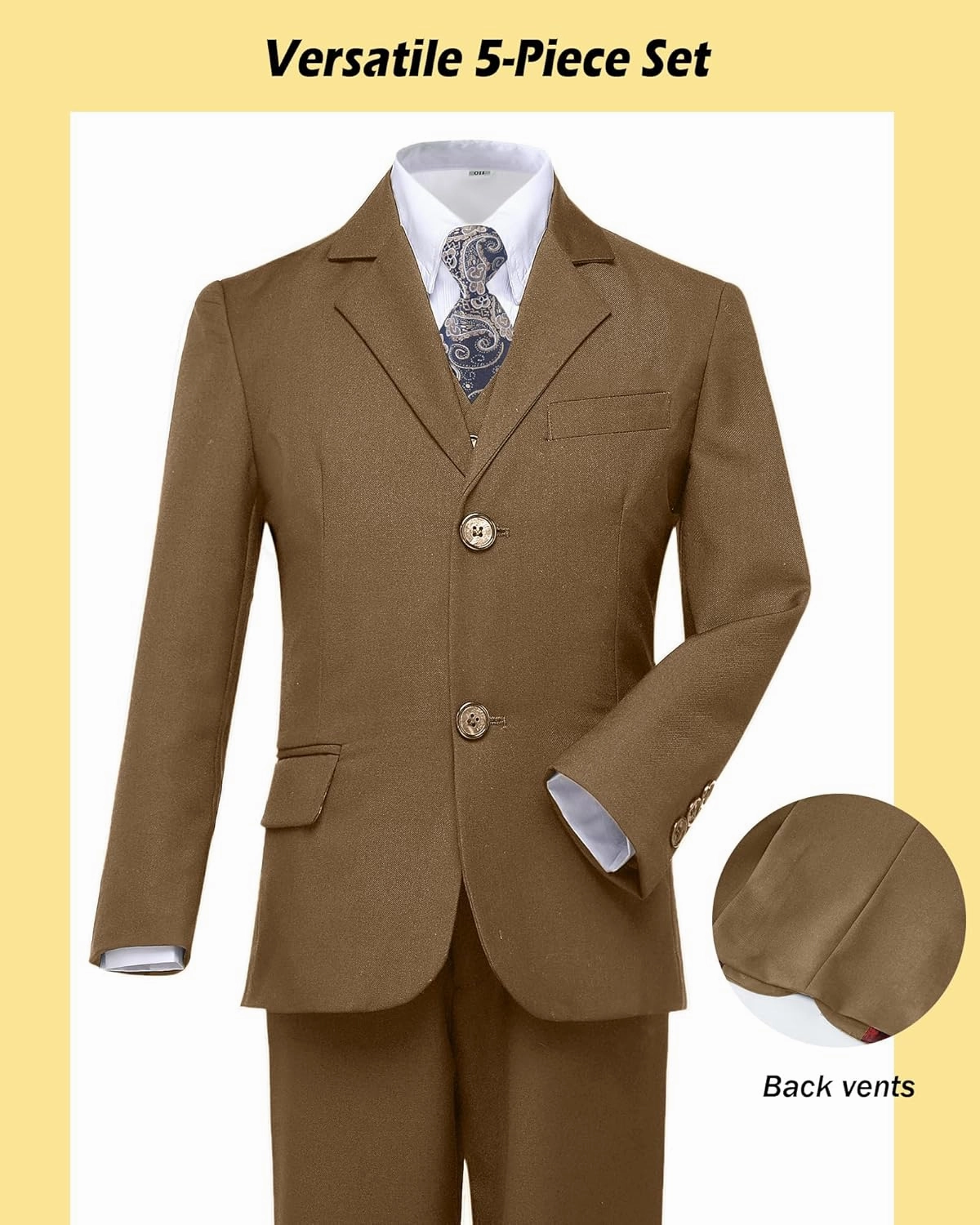 Boys’ Formal Suit 5 Piece Set, Toddler Tuxedos for Wedding, Suits for Teens Boy Dress School Clothes