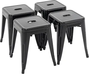 Brage Living 18 Inch Industrial Metal Stools Set of 4, Stackable Classroom & Dining Chairs for Indoor Outdoor, Kitchen Short Stools (Black)