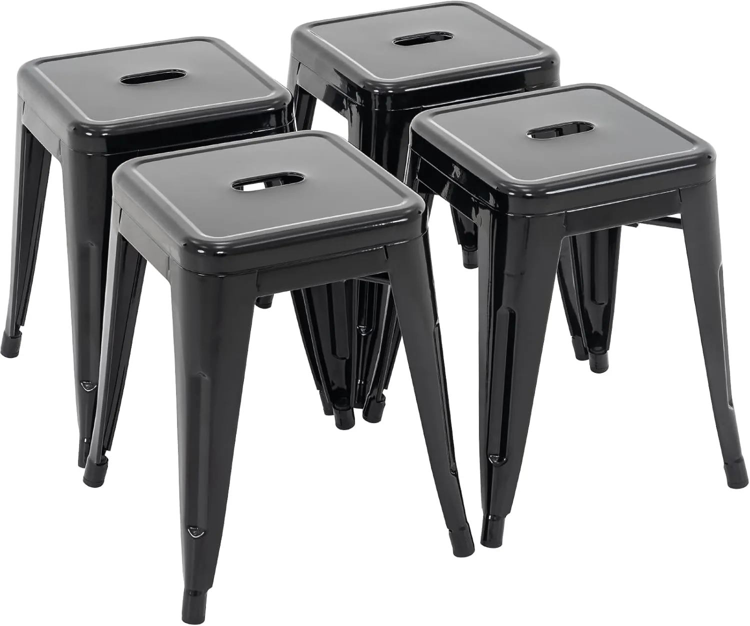 Brage Living 18 Inch Industrial Metal Stools Set of 4, Stackable Classroom & Dining Chairs for Indoor Outdoor, Kitchen Short Stools (Black)