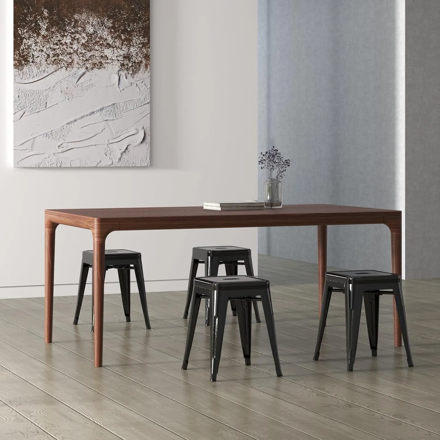 Brage Living 18 Inch Industrial Metal Stools Set of 4, Stackable Classroom & Dining Chairs for Indoor Outdoor, Kitchen Short Stools (Black)