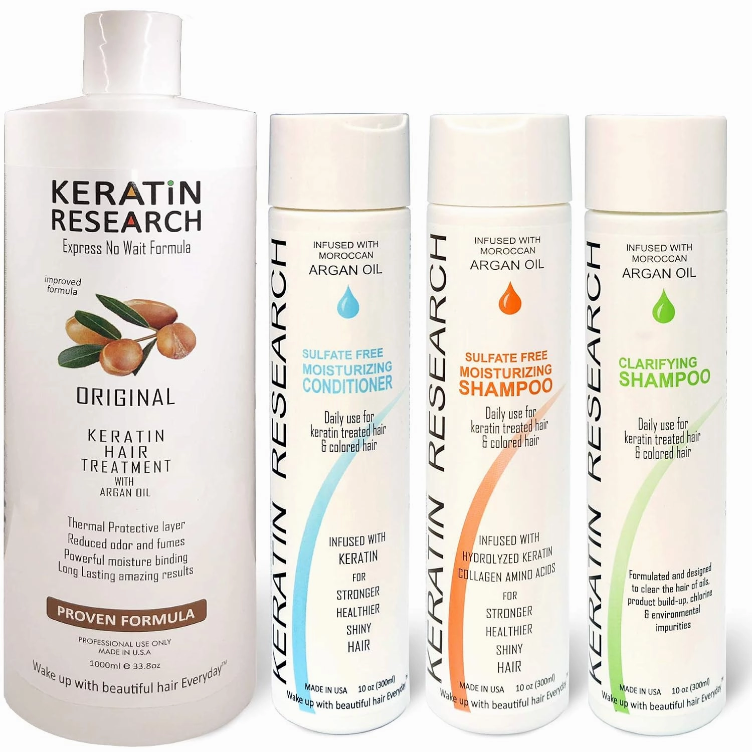 Brazilian Keratin Blowout Straightening Smoothing Hair Treatment 4 Bottles 1000ml Kit Includes Sulfate Free Shampoo Conditioner set by Keratin Research Queratina Keratina Brasilera Tratamiento