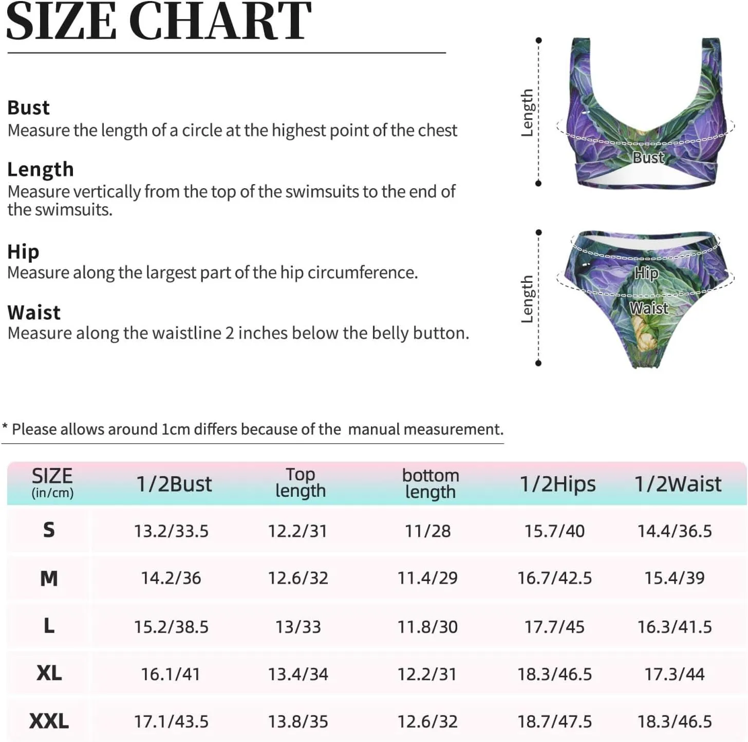 Bright Cabbage Prints Womens Two Piece Bikini Set Swimsuits for Vacations and Beach Parties,