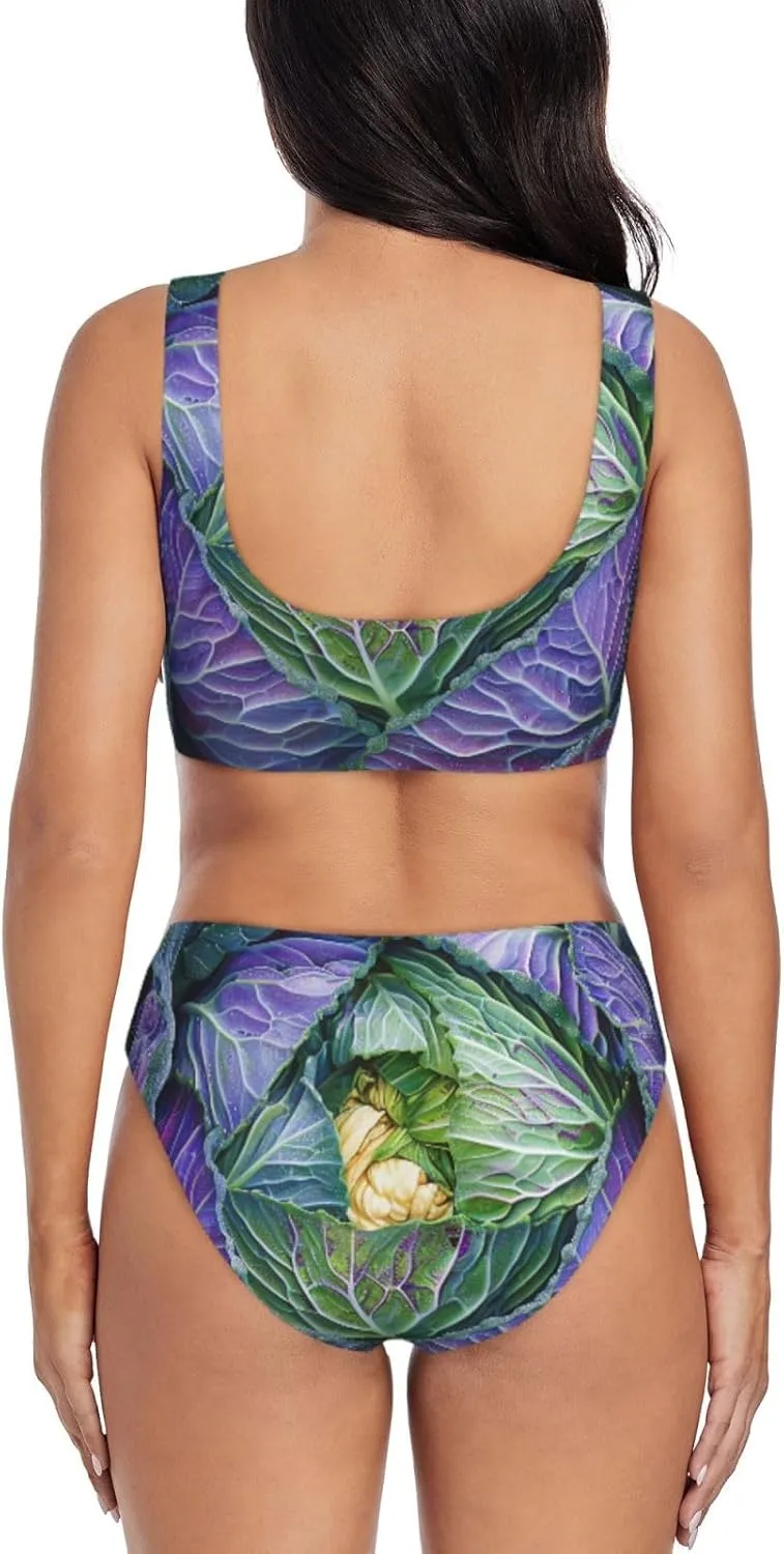 Bright Cabbage Prints Womens Two Piece Bikini Set Swimsuits for Vacations and Beach Parties,