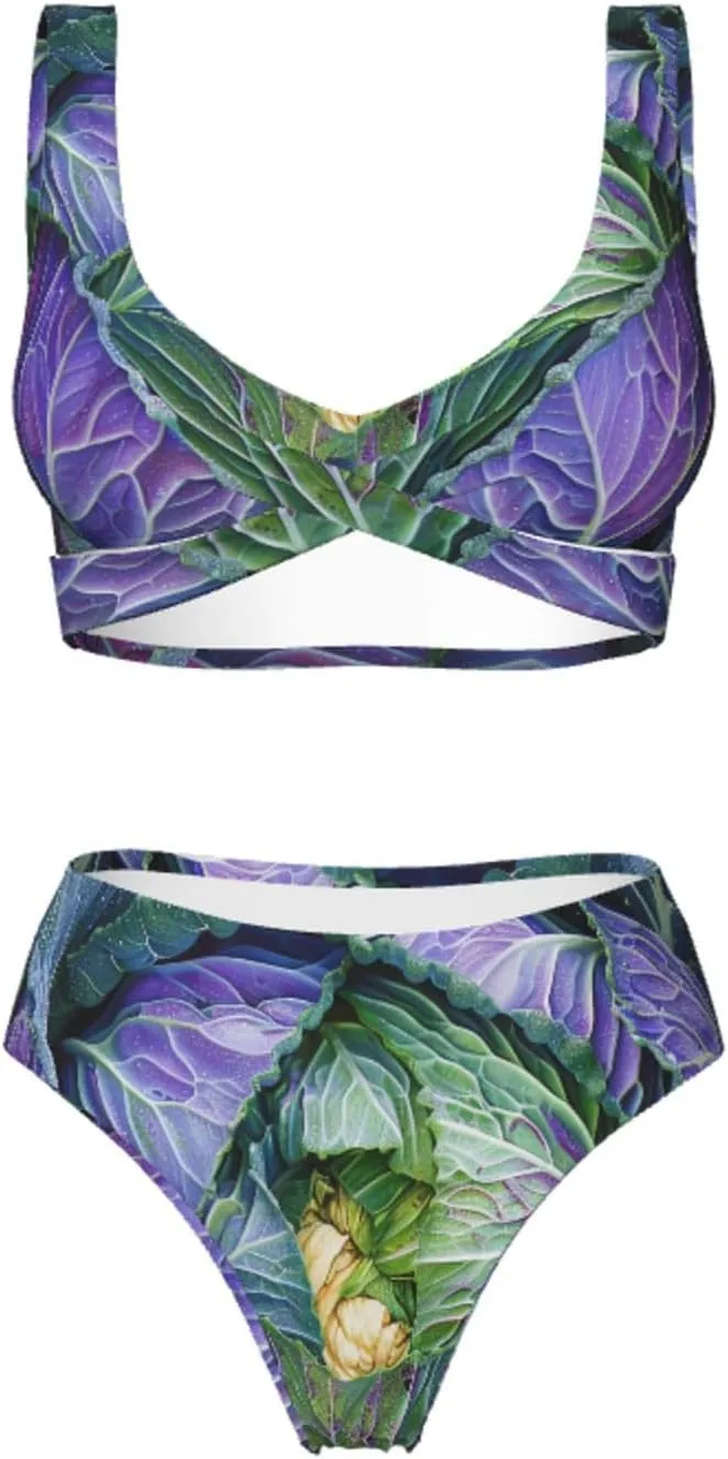 Bright Cabbage Prints Womens Two Piece Bikini Set Swimsuits for Vacations and Beach Parties,