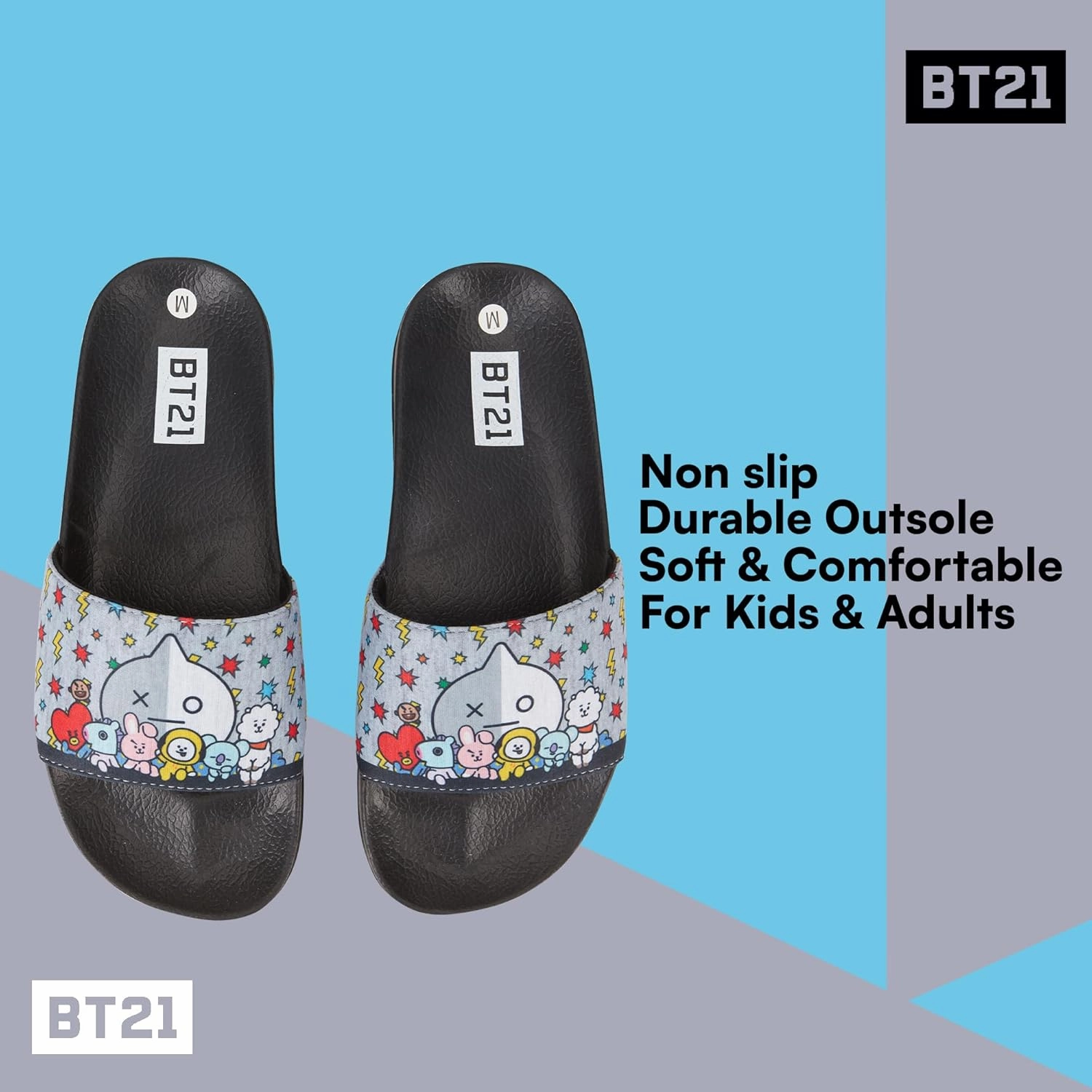 BT21 Line Friends Ladies Slides - Officially Licensed Slides - Tata, Van, Chimmy, Cooky, Shooky and RJ