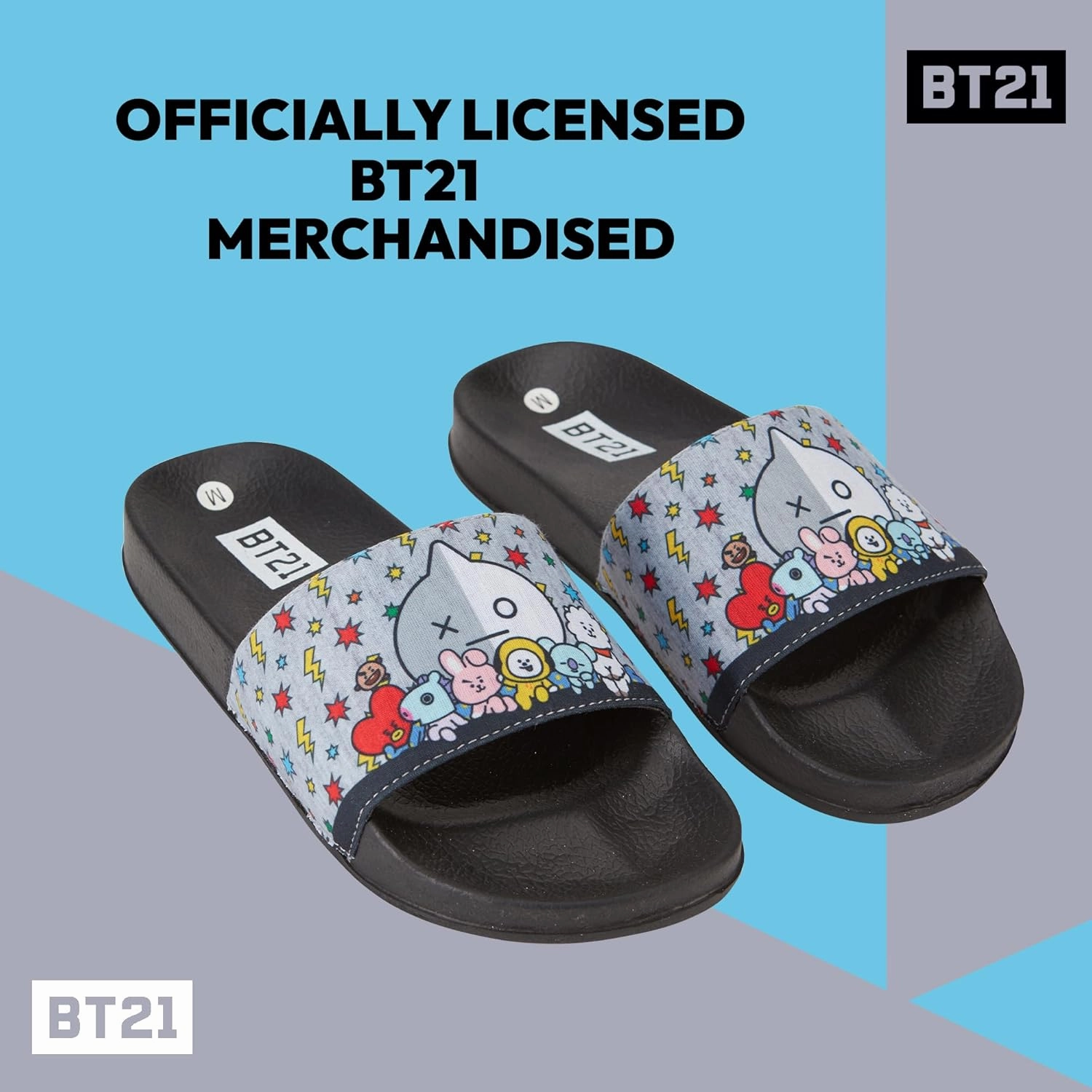 BT21 Line Friends Ladies Slides - Officially Licensed Slides - Tata, Van, Chimmy, Cooky, Shooky and RJ