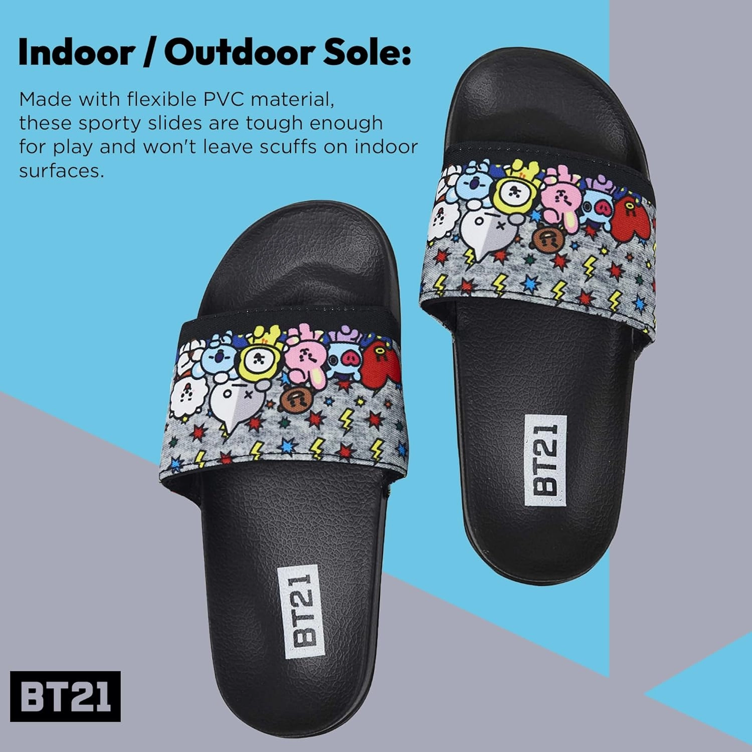 BT21 Line Friends Ladies Slides - Officially Licensed Slides - Tata, Van, Chimmy, Cooky, Shooky and RJ