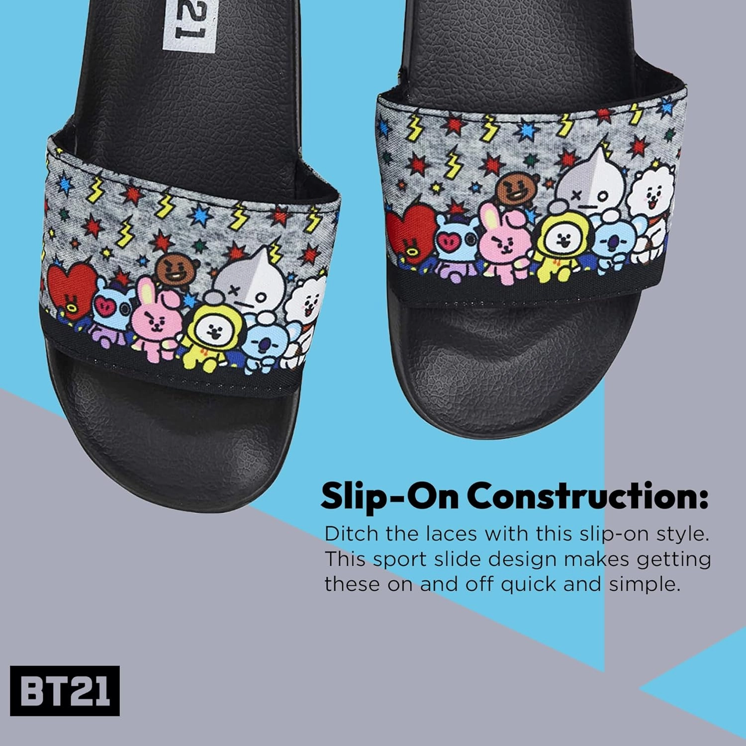 BT21 Line Friends Ladies Slides - Officially Licensed Slides - Tata, Van, Chimmy, Cooky, Shooky and RJ