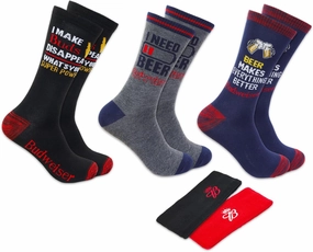 Budweiser Accessories Bundle - 3 Pairs Socks & 2 Headbands | Men's Gifts