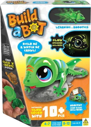 Build-a-Bot: Glow Gecko | Build Your Own Interactive Pet Gecko | Easy Click 'n' Create System | 20  Piece STEM Robot Kit for Kids | for Ages 4 , Green