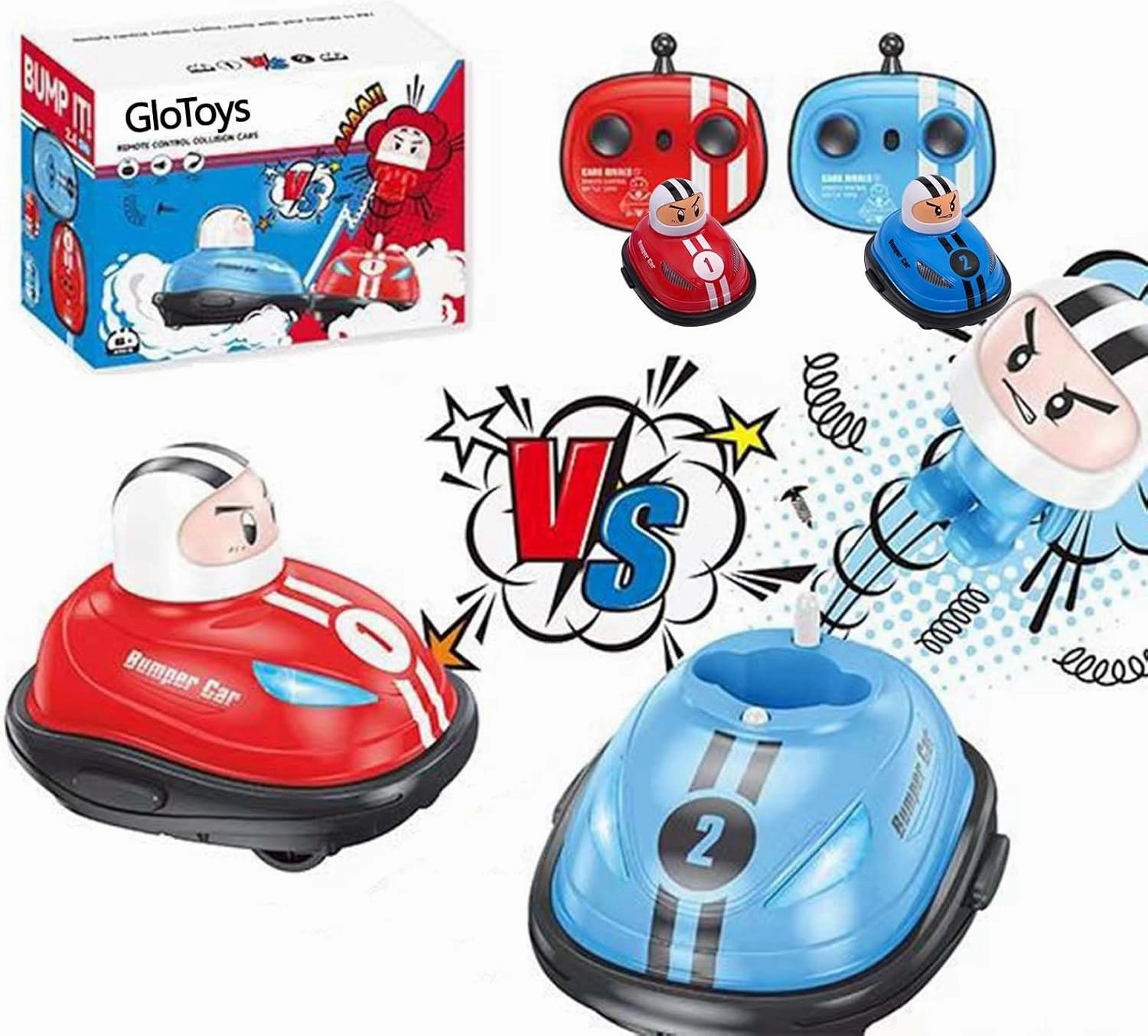Bumper Rivals RC Ejecting Bumper Cars | RC Bumper Car for Kids Ages 6-12 | 2 Pack Remote Control Crash Cars with Lights, Music, Detachable Figures & DIY Stickers