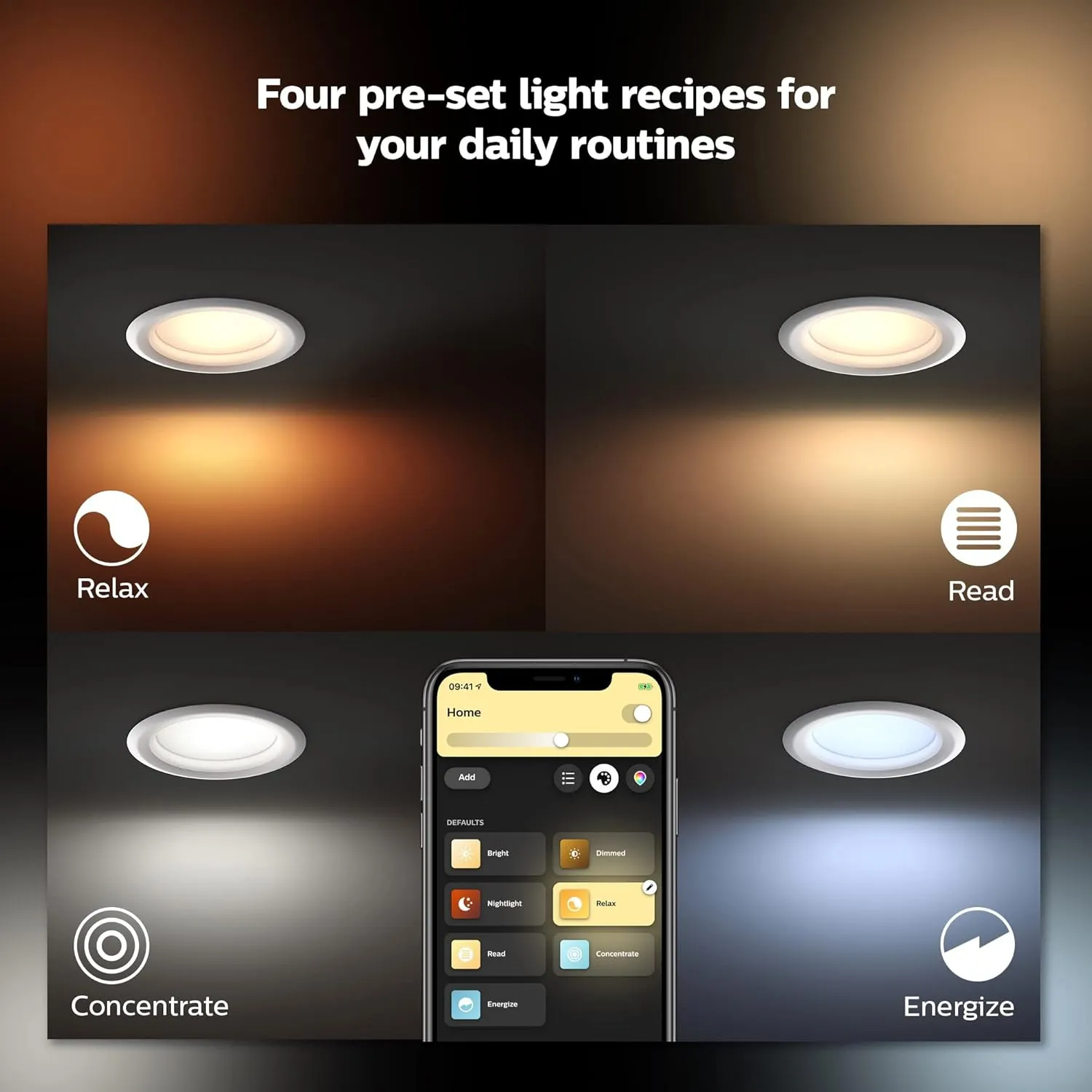 Bundle of New Version Philips Hue White and Color Ambiance Extra Bright Dimmable Recessed LED Smart 6"Downlight for Retrofit Cans, 4 Pack   Philips Hue v2 Smart Dimmer Switch and Remote, White