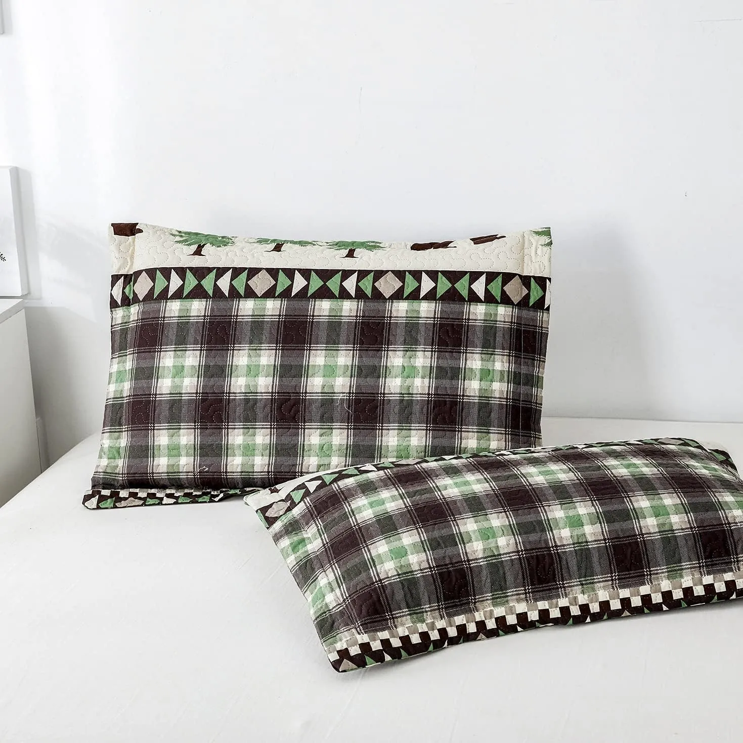 Cabin Bear Quilts Set Full/Queen Size, Lightweight Plaid Bedspread Coverlet Rustic Lodge Bedding Forest Tree Bed Sheet with Pillowshams (Beige Brown, Full/Queen)