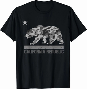 California Republic Flag Camo Bear Star Camouflage LA Cali T-Shirt