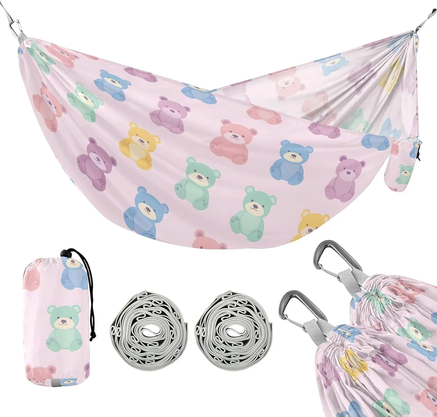 Camping Hammock Outdoor Hammocks for Outside Corolful Bear Pink Beach Trees Portable Lightweight with Pockets Tree Straps Indoor