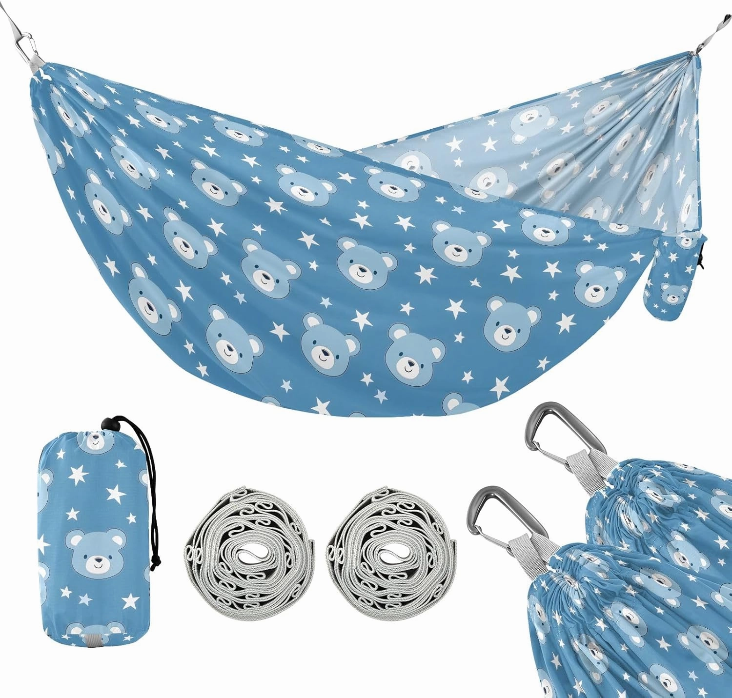Camping Hammock Outdoor Hammocks for Outside Blue Bear Star Beach Trees Portable Lightweight with Pockets Tree Straps Indoor