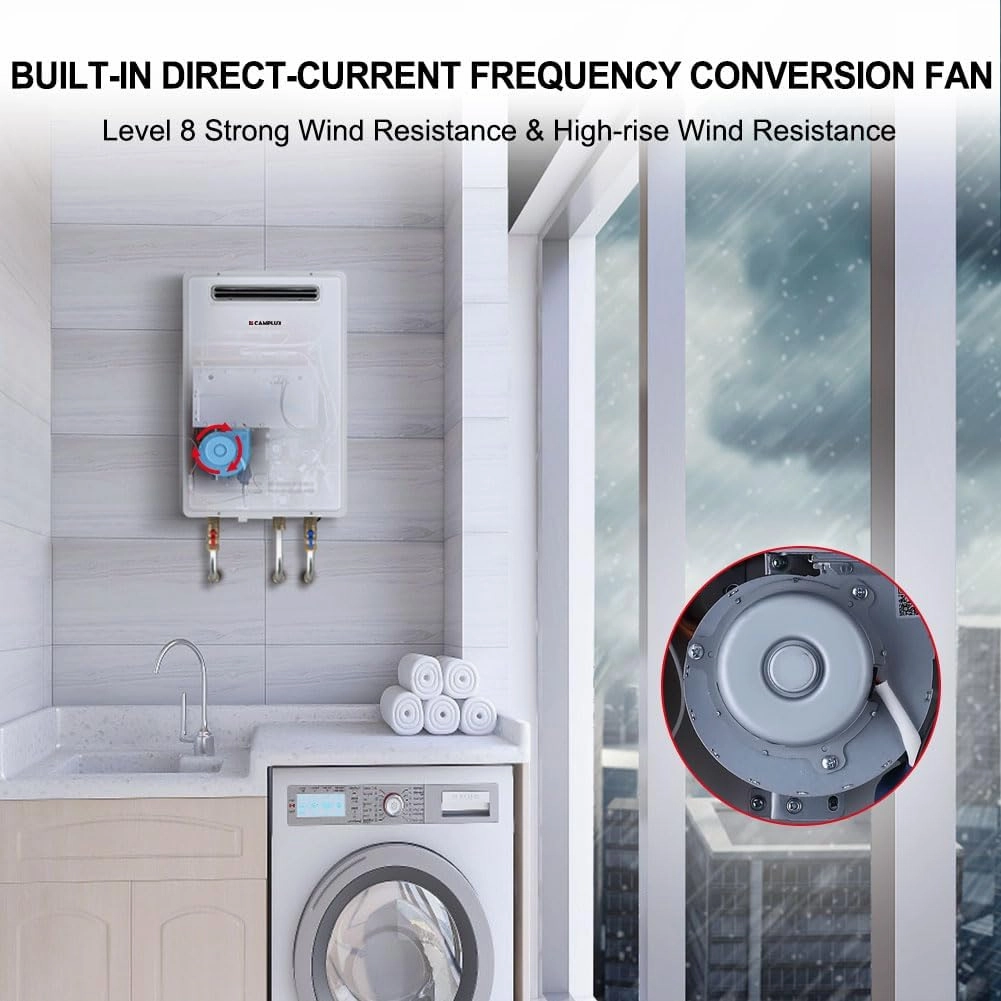 CAMPLUX Climatech 5 Tankless Water Heater Propane Outdoor 150,000 BTU, 5.28 GPM On Demand Instant Tankless Hot Water Heater Liquid Propane, Outdoor Installation, White, WA528