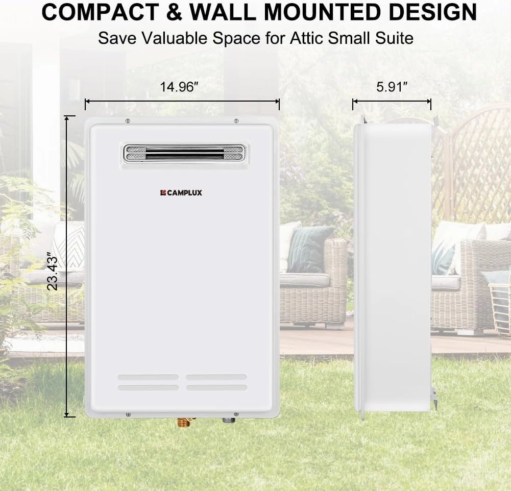 CAMPLUX Climatech 5 Tankless Water Heater Propane Outdoor 150,000 BTU, 5.28 GPM On Demand Instant Tankless Hot Water Heater Liquid Propane, Outdoor Installation, White, WA528