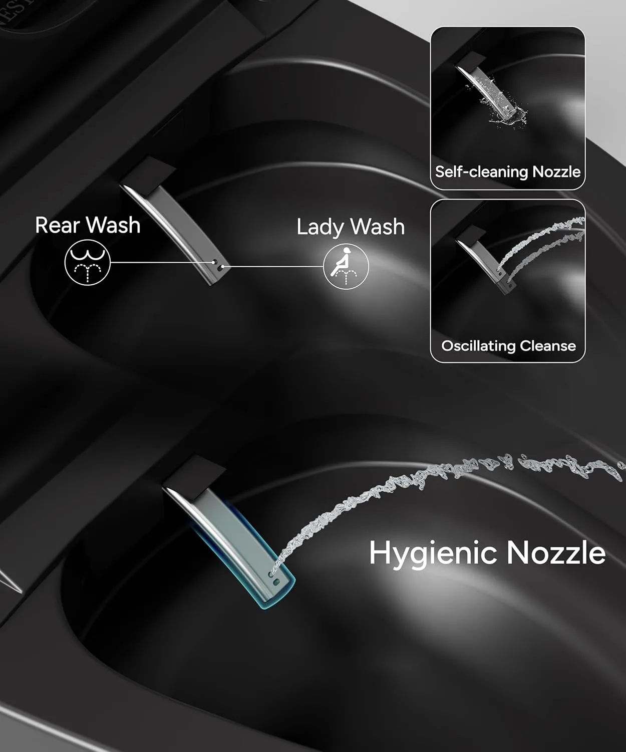 CANEST Black Smart Toilet, Tankless Bidet Toilet with Heated Seat, Foot Sensor Operation, Auto Open & Close, Dual Auto Flush, Warm Water, LED Display, Night Light, Wireless Remote Control (TC-200BG)