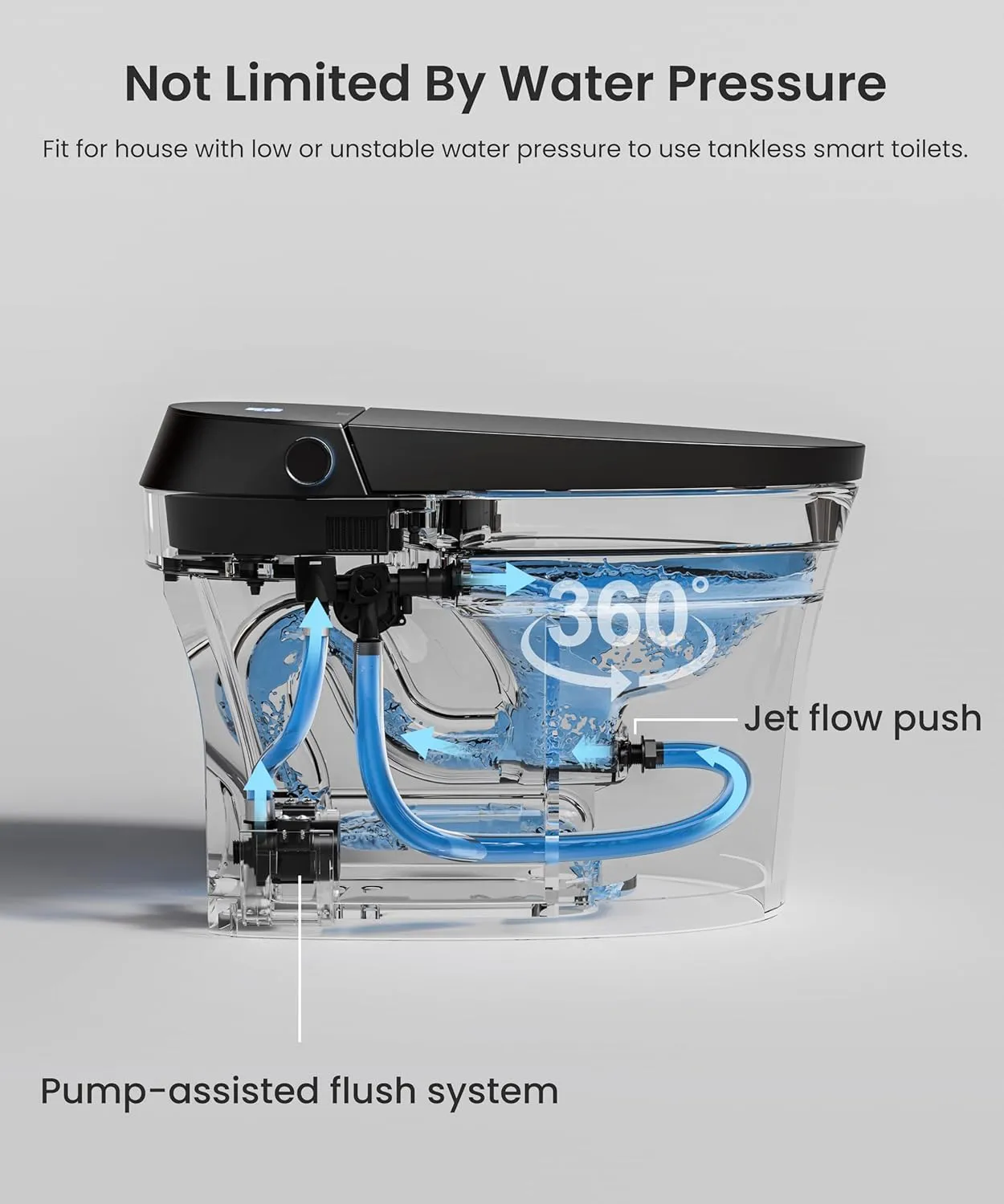 CANEST Black Smart Toilet, Tankless Bidet Toilet with Heated Seat, Foot Sensor Operation, Auto Open & Close, Dual Auto Flush, Warm Water, LED Display, Night Light, Wireless Remote Control (TC-200BG)