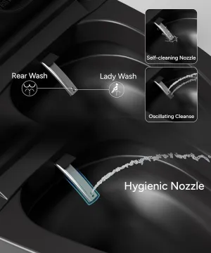 CANEST Black Smart Toilet, Tankless Bidet Toilet with Heated Seat, Foot Sensor Operation, Auto Open & Close, Dual Auto Flush, Warm Water, LED Display, Night Light, Wireless Remote Control (TC-200BG)