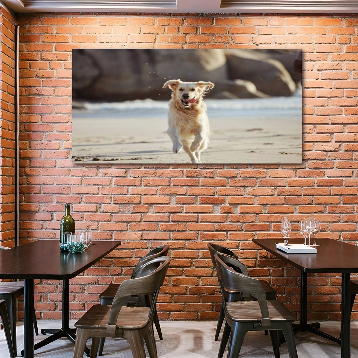 Canvas 30x60 Wall Art for Bedroom Energy running dog beach freedom playing sand along curious fun nature Framed Art Prints Wall Decor for Living Room Ready to Hang Western Home Decor Bathroom Office
