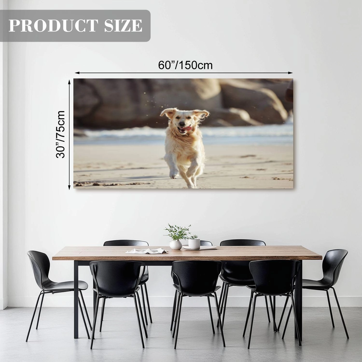 Canvas 30x60 Wall Art for Bedroom Energy running dog beach freedom playing sand along curious fun nature Framed Art Prints Wall Decor for Living Room Ready to Hang Western Home Decor Bathroom Office