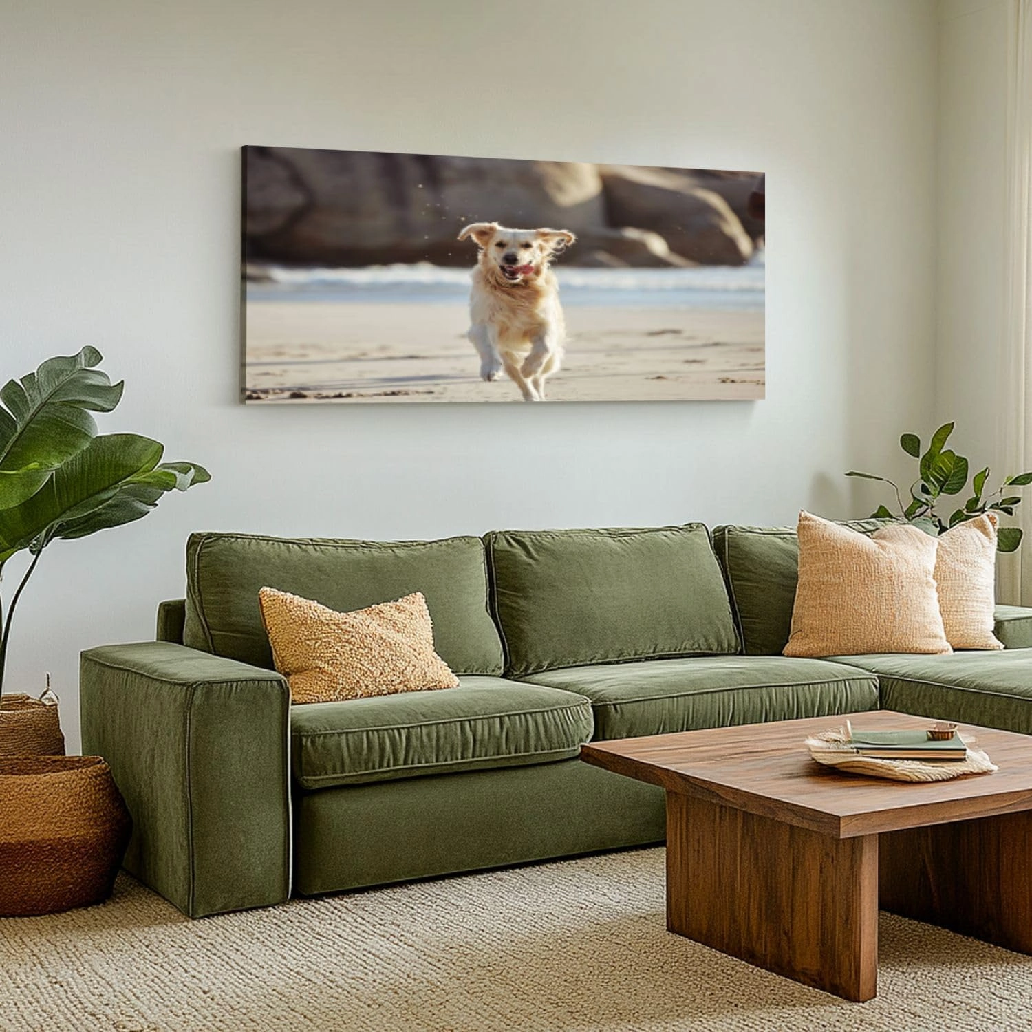 Canvas 30x60 Wall Art for Bedroom Energy running dog beach freedom playing sand along curious fun nature Framed Art Prints Wall Decor for Living Room Ready to Hang Western Home Decor Bathroom Office