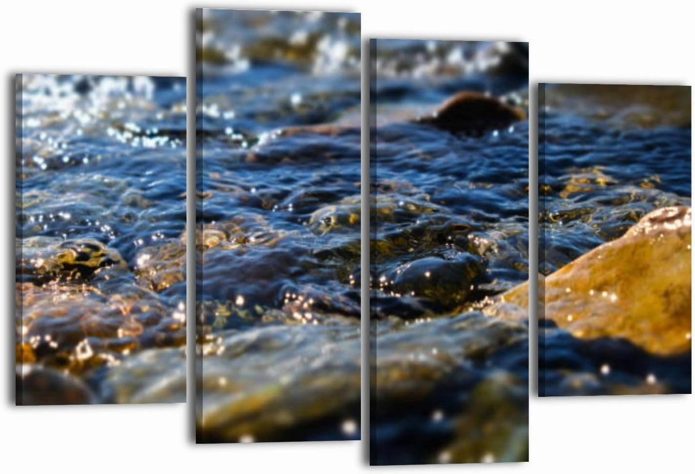 Canvas Wall Art for Bedroom 4 Panels Smooth river rocks Flowing stream water Alpine creek Ripples water Framed Art Prints Wall Decor for Living Room Ready to Hang Western Home Decor Bathroom Office