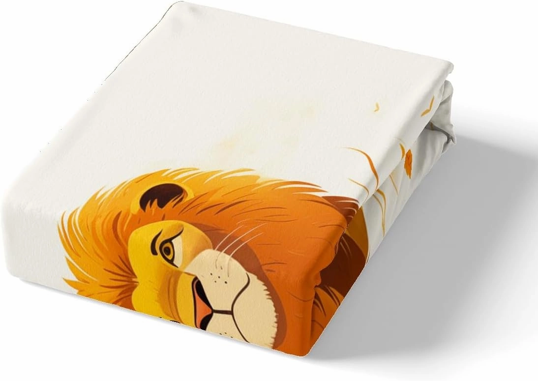 Cartoon Lion Kids Fitted Sheet Twin Size,Cute Animal Bedding Set for Girls Boys Room Decor,Prairie Scenery African Wildlife Nature Bed Sheet 2Pcs,Kawaii Lions Microfiber Sheet Set,1 Pillowcase