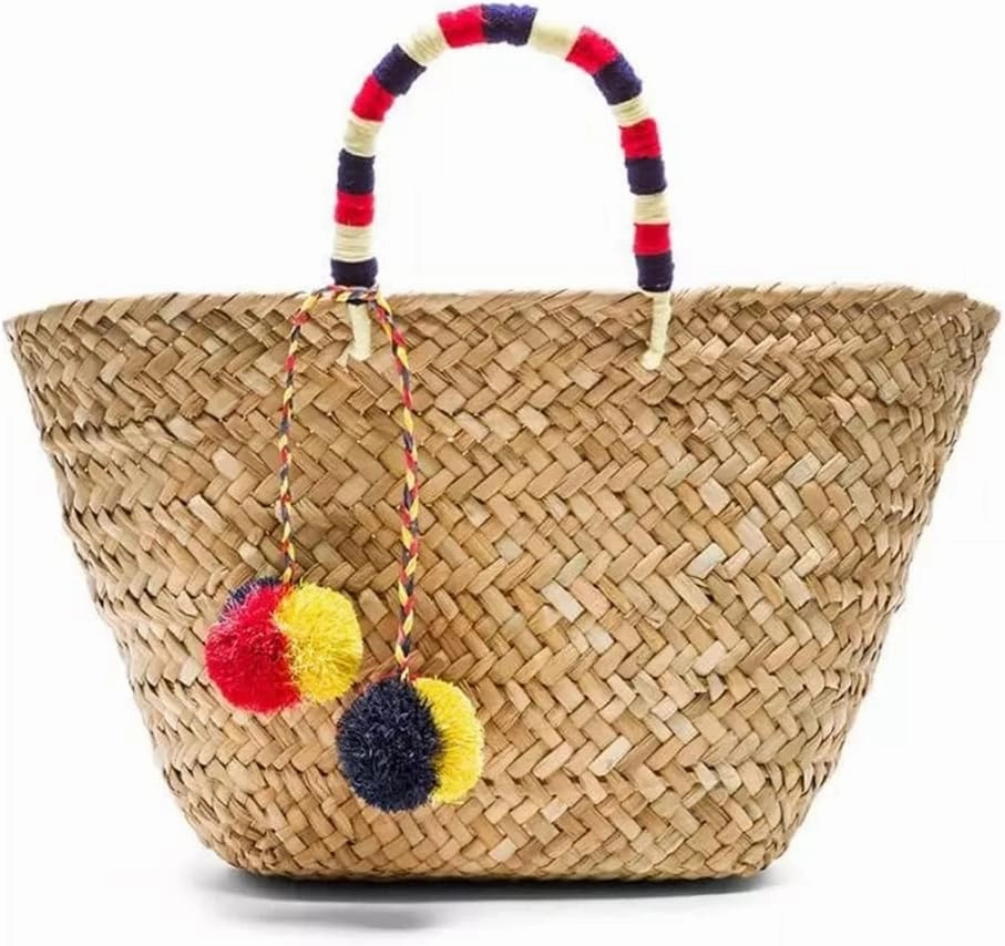 Casual Large Rattan Basket Bags Colorful Ball Wicker Woven Women Handbags Handmade Beach Bag