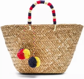 Casual Large Rattan Basket Bags Colorful Ball Wicker Woven Women Handbags Handmade Beach Bag