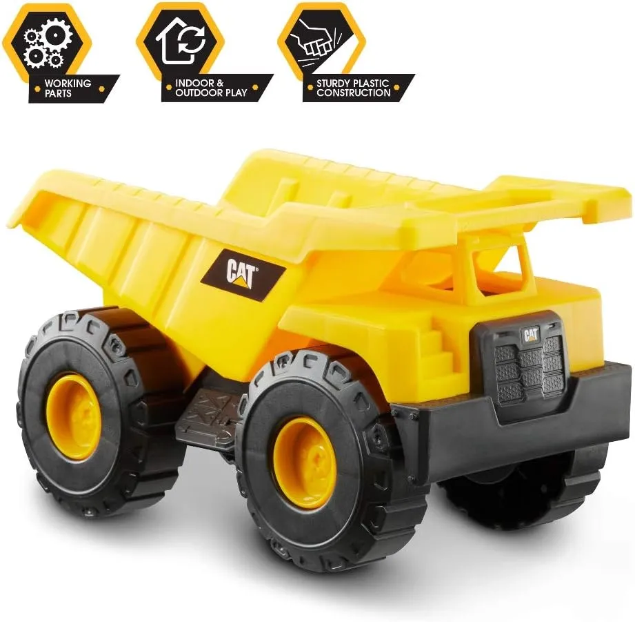 CAT Construction Toys, 15" Dump Truck Toy, Ages 2 , Sturdy Plastic, No Batteries Required, CAT Construction Tough Rigs Series