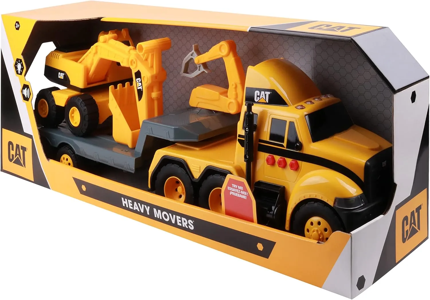 CAT Construction Toys, Heavy Mover, Semi Truck and Trailer with Construction Fleet Excavator, Lights and Sounds, Ages 3 and up