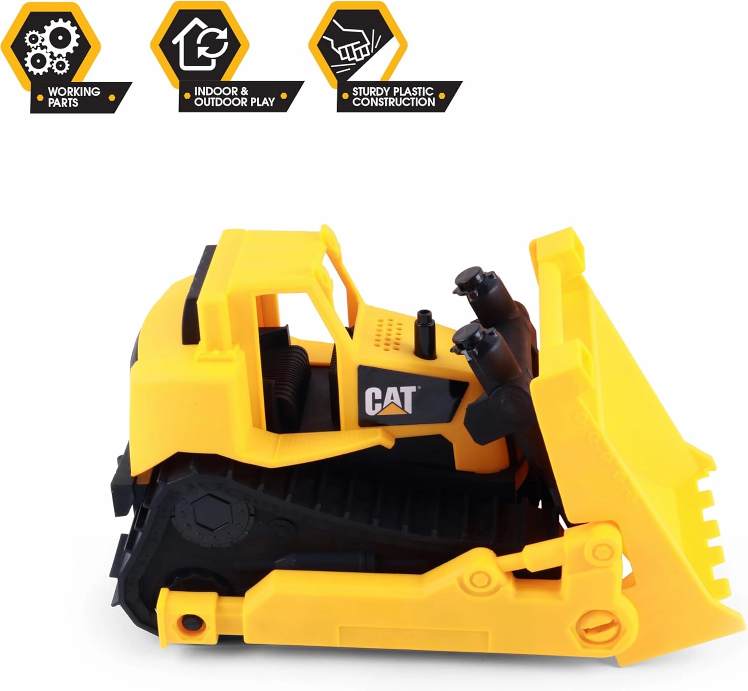 CAT Bulldozer Construction Toy | 15" | Ages 3  | Sturdy Plastic | No Batteries Required | CAT Construction Tough Rigs Series, Yellow