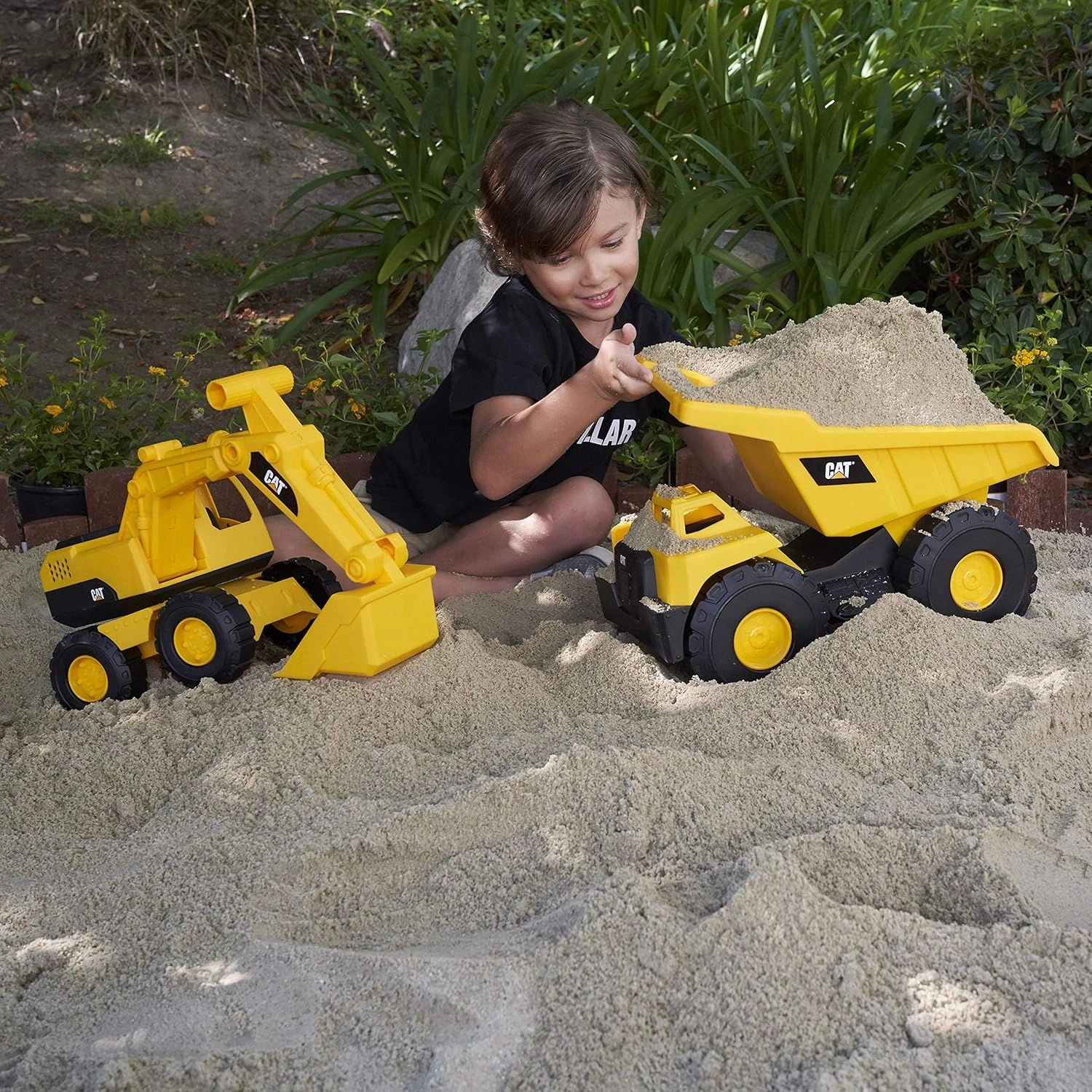 CAT Construction Toys Construction Tough Rigs 15" Dump Truck & Excavator Set Toys 2 Pack Ages 3  | Kid Powered Caterpillar Vehicle Set | Indoor or Ourdor Play | No Batteries Required