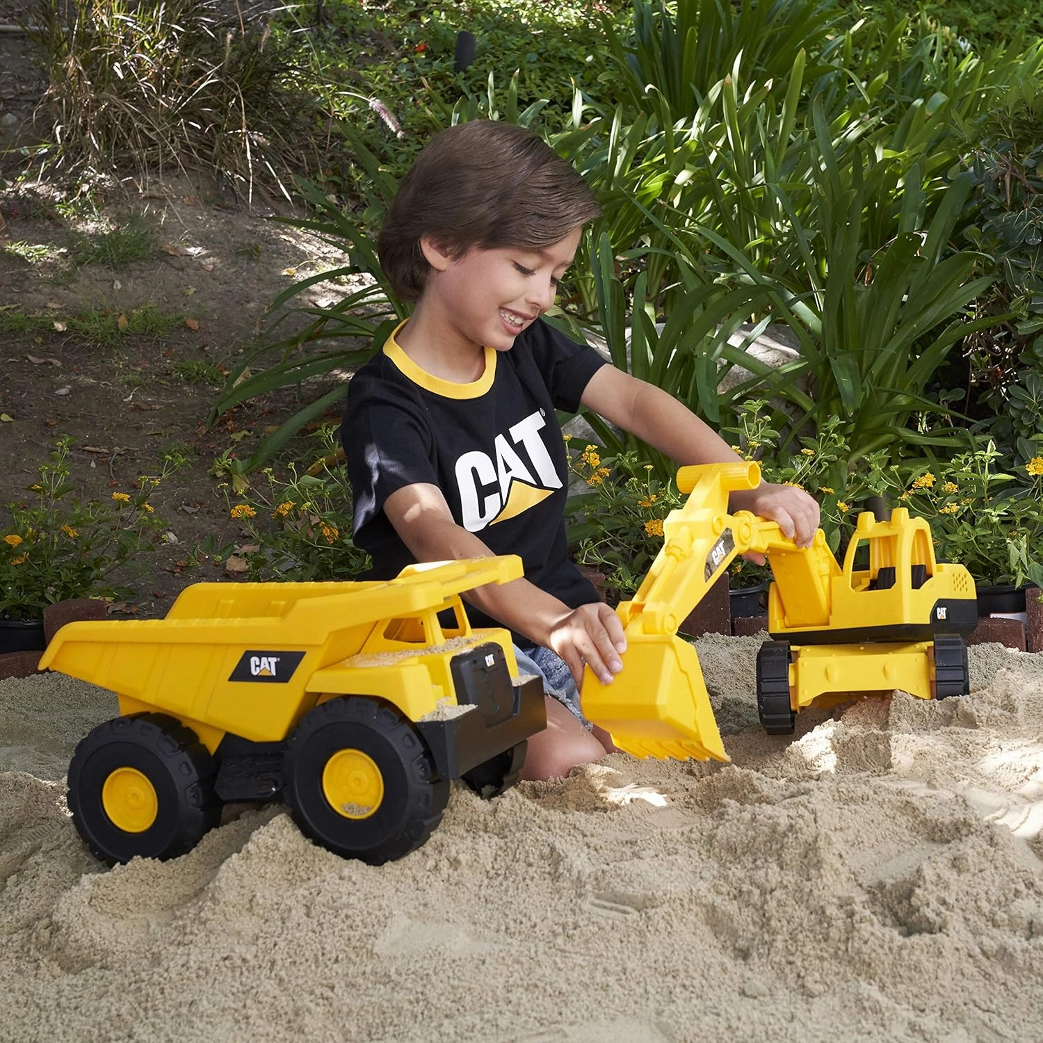 CAT Construction Toys Construction Tough Rigs 15" Dump Truck & Excavator Set Toys 2 Pack Ages 3  | Kid Powered Caterpillar Vehicle Set | Indoor or Ourdor Play | No Batteries Required